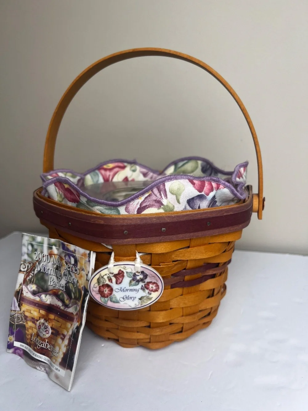 2000 May Series Longaberger Morning Glory Basket liner protector tie-on